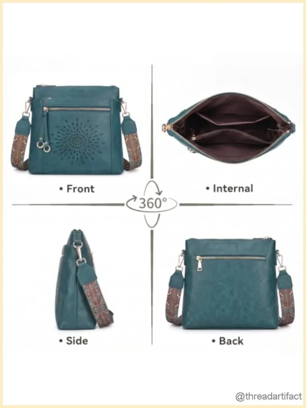 Faux Leather Crossbody Bag with Wide Guitar Strap, Multi-Pocket Hobo Purse